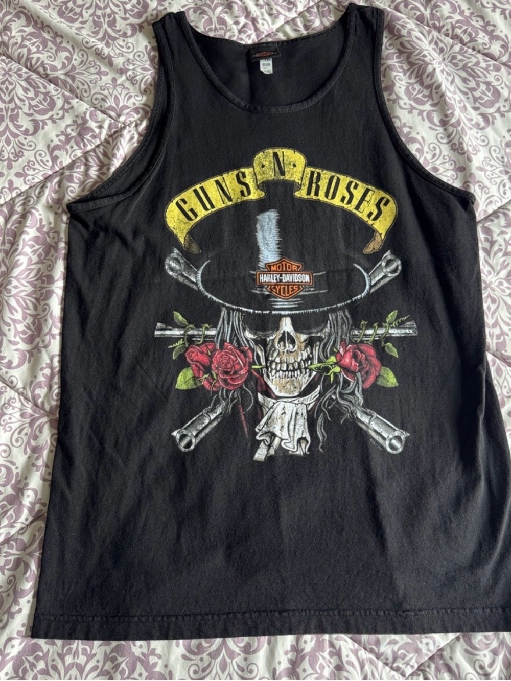 Harley-Davidson Black Tank Top with Guns N' Roses Skull & Rose Graphic
